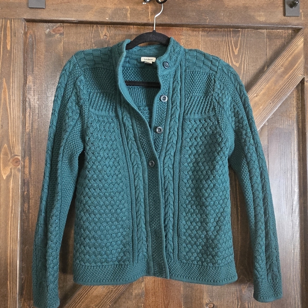 L.L. Bean Stitchworks Teal Cable Knit Sweater